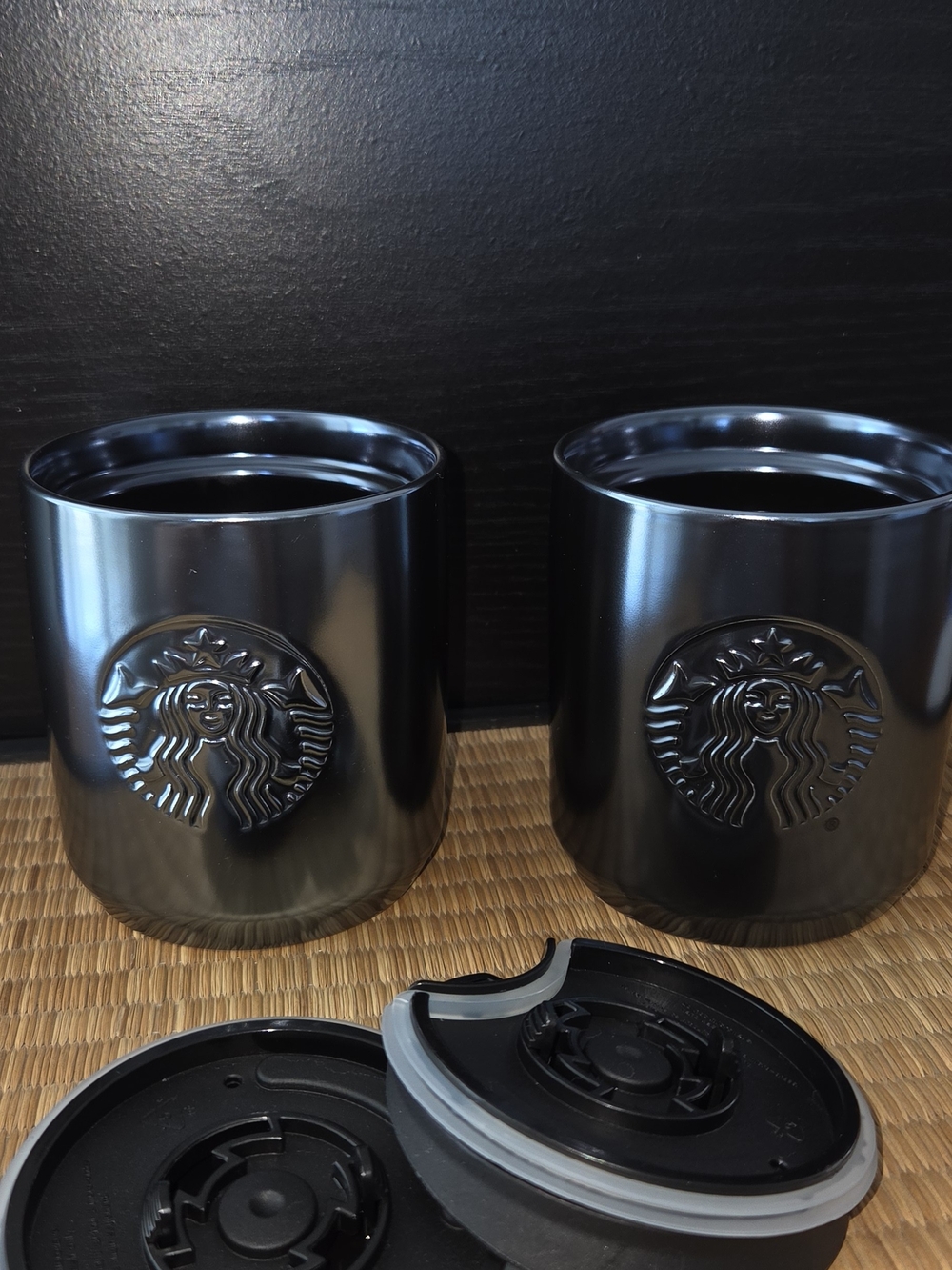 Pair Of Starbucks Irridescent Black Embossed Mermaid Siren 8 Oz. Ceramic Cups